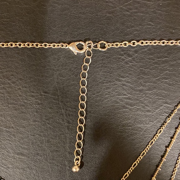 Goldtone blue druzy and stone triple chain necklace - Picture 6 of 6